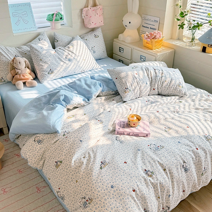 91家纺网 家纺一手货源 找家纺 九诺家纺 2026新款丝柔棉加厚小清新印花四件套-甜心 甜心-暖心小狗