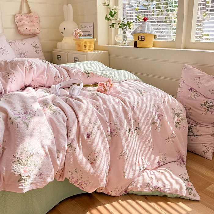 91家纺网 家纺一手货源 找家纺 九诺家纺 2026新款丝柔棉加厚小清新印花四件套-甜心 甜心-紫薇花