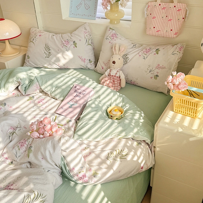 91家纺网 家纺一手货源 找家纺 九诺家纺 2026新款丝柔棉加厚小清新印花四件套-甜心 甜心-春意安然