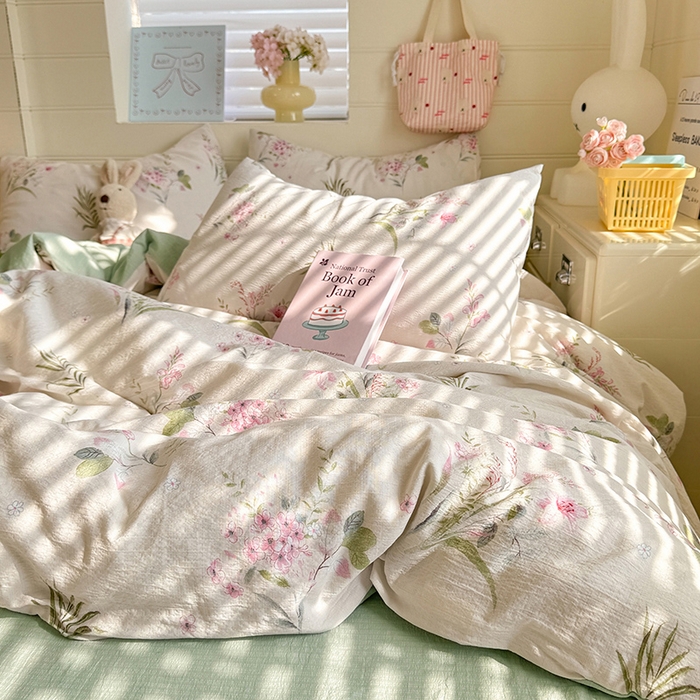 91家纺网 家纺一手货源 找家纺 九诺家纺 2026新款丝柔棉加厚小清新印花四件套-甜心 甜心-春意安然