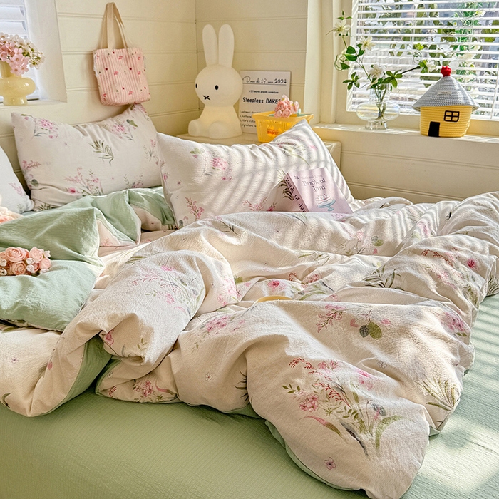 91家纺网 家纺一手货源 找家纺 九诺家纺 2026新款丝柔棉加厚小清新印花四件套-甜心 甜心-春意安然
