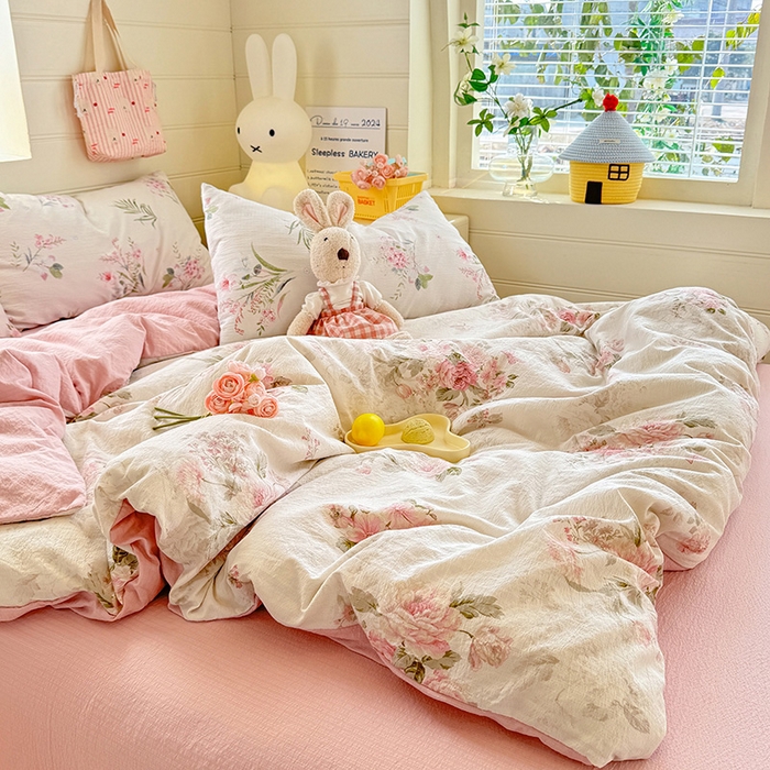 91家纺网 家纺一手货源 找家纺 九诺家纺 2026新款丝柔棉加厚小清新印花四件套-甜心 甜心-花谷