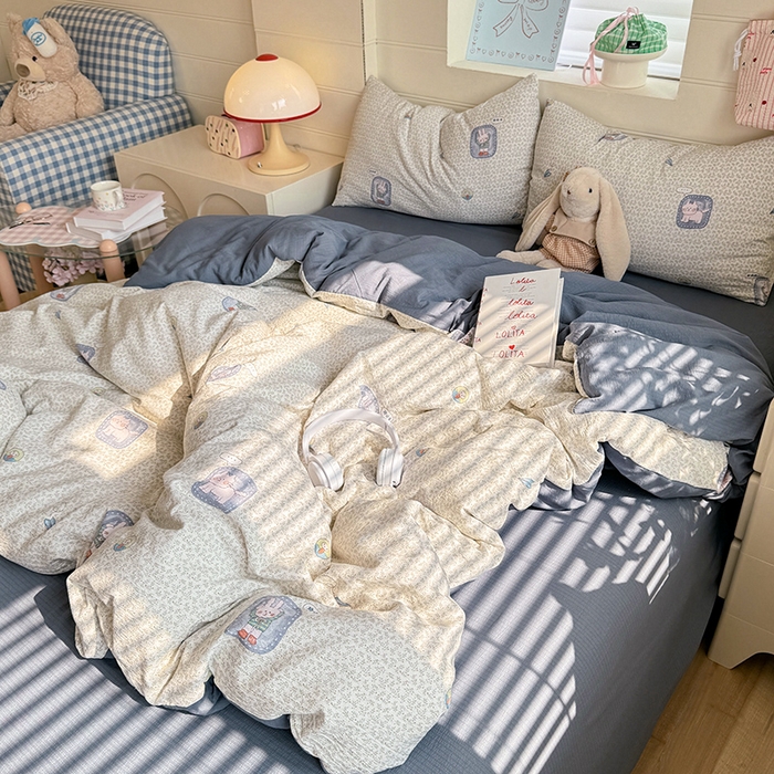 91家纺网 家纺一手货源 找家纺 九诺家纺 2026新款丝柔棉加厚小清新印花四件套-甜心 甜心-甜酷猫咪