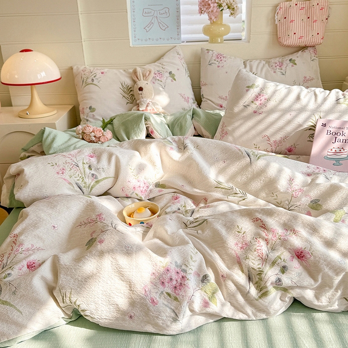 91家纺网 家纺一手货源 找家纺 九诺家纺 2026新款丝柔棉加厚小清新印花四件套-甜心 甜心-春意安然