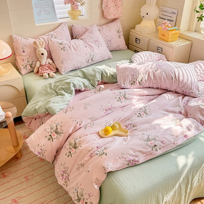 91家纺网 家纺一手货源 找家纺 九诺家纺 2026新款丝柔棉加厚小清新印花四件套-甜心 甜心-紫薇花