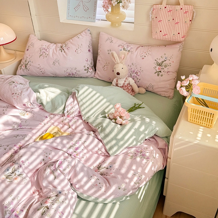 91家纺网 家纺一手货源 找家纺 九诺家纺 2026新款丝柔棉加厚小清新印花四件套-甜心 甜心-紫薇花