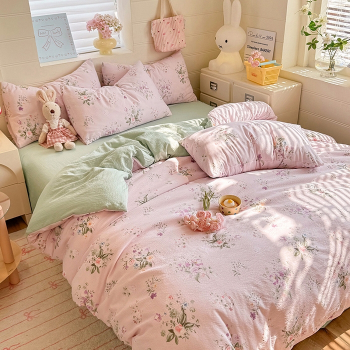 91家纺网 家纺一手货源 找家纺 九诺家纺 2026新款丝柔棉加厚小清新印花四件套-甜心 甜心-紫薇花