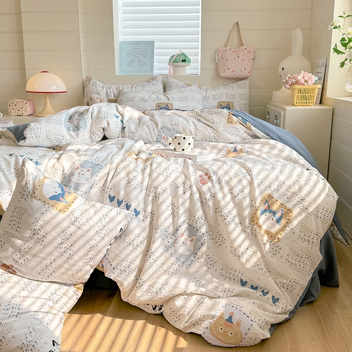 91家纺网 家纺一手货源 找家纺 九诺家纺 2026新款丝柔棉加厚小清新印花四件套-甜心 甜心-喵喵物语