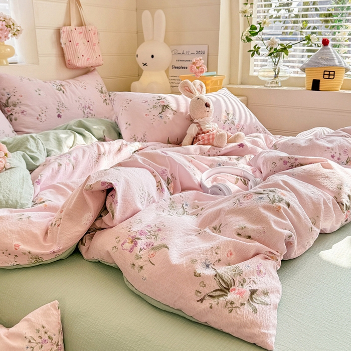 91家纺网 家纺一手货源 找家纺 九诺家纺 2026新款丝柔棉加厚小清新印花四件套-甜心 甜心-紫薇花