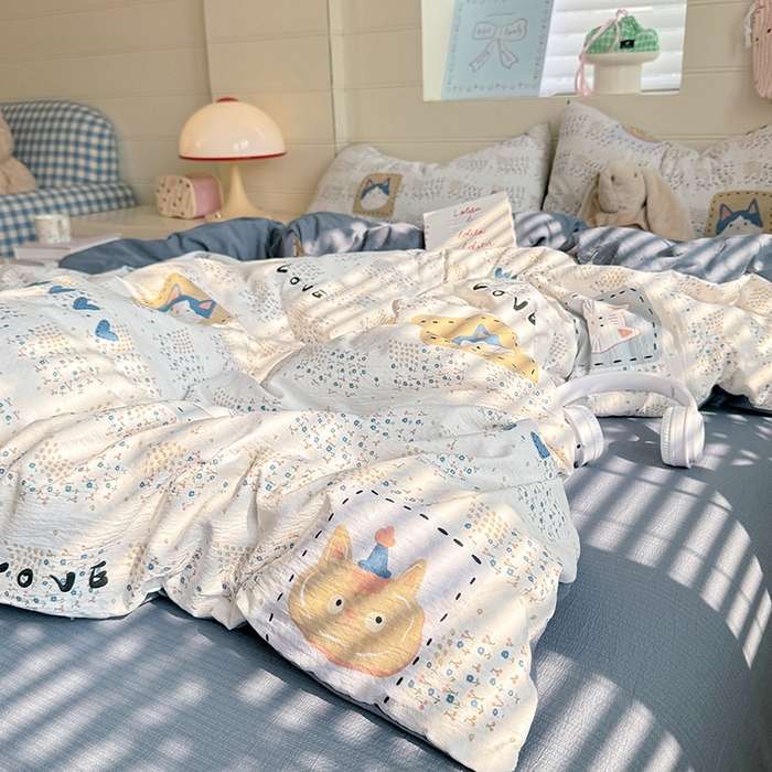 91家纺网 家纺一手货源 找家纺 九诺家纺 2026新款丝柔棉加厚小清新印花四件套-甜心 甜心-喵喵物语