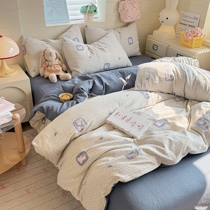 91家纺网 家纺一手货源 找家纺 九诺家纺 2026新款丝柔棉加厚小清新印花四件套-甜心 甜心-甜酷猫咪