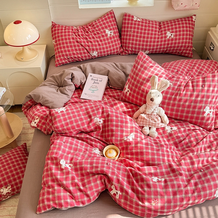 91家纺网 家纺一手货源 找家纺 九诺家纺 2026新款丝柔棉加厚小清新印花四件套-甜心 甜心-幸福飞马