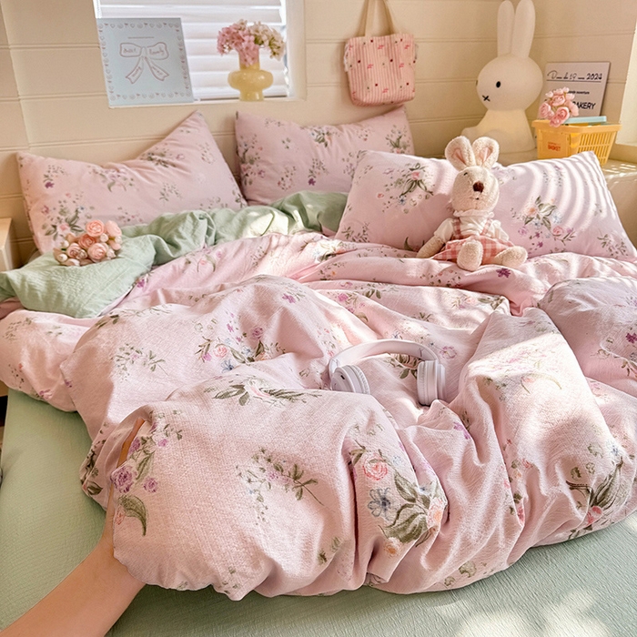 91家纺网 家纺一手货源 找家纺 九诺家纺 2026新款丝柔棉加厚小清新印花四件套-甜心 甜心-紫薇花