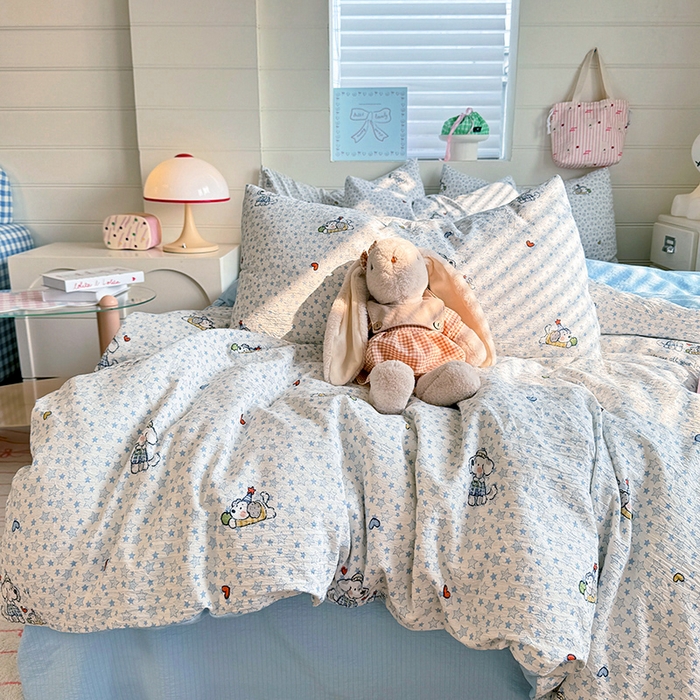 91家纺网 家纺一手货源 找家纺 九诺家纺 2026新款丝柔棉加厚小清新印花四件套-甜心 甜心-暖心小狗