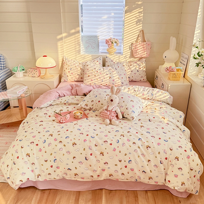 91家纺网 家纺一手货源 找家纺 九诺家纺 2026新款丝柔棉加厚小清新印花四件套-甜心 甜心-快乐伙伴