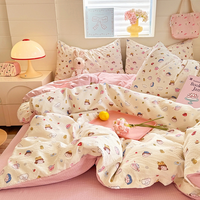 91家纺网 家纺一手货源 找家纺 九诺家纺 2026新款丝柔棉加厚小清新印花四件套-甜心 甜心-快乐伙伴