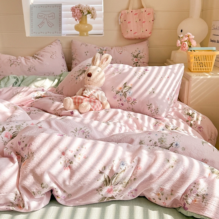 91家纺网 家纺一手货源 找家纺 九诺家纺 2026新款丝柔棉加厚小清新印花四件套-甜心 甜心-紫薇花