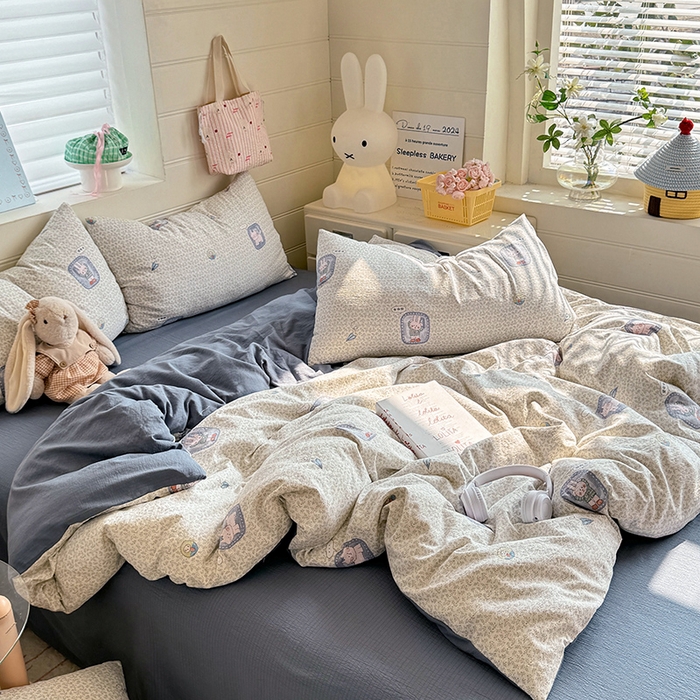 91家纺网 家纺一手货源 找家纺 九诺家纺 2026新款丝柔棉加厚小清新印花四件套-甜心 甜心-甜酷猫咪