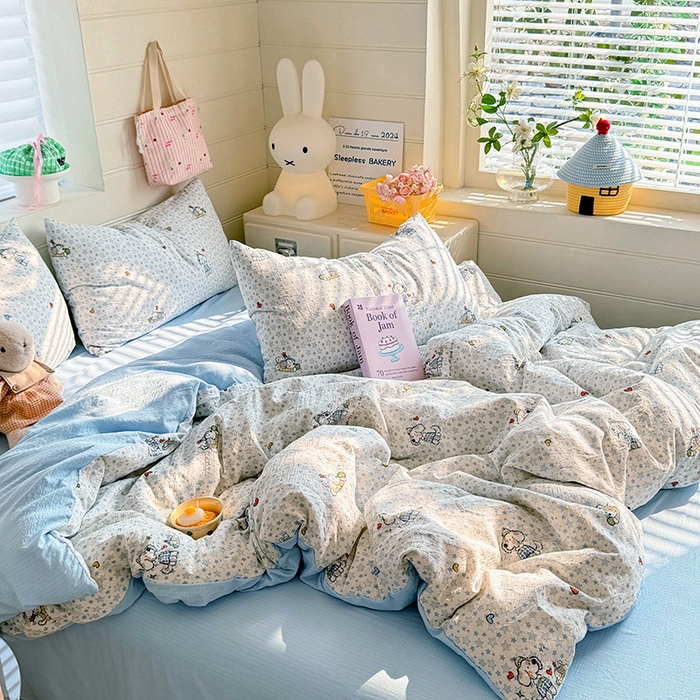 91家纺网 家纺一手货源 找家纺 九诺家纺 2026新款丝柔棉加厚小清新印花四件套-甜心 甜心-暖心小狗