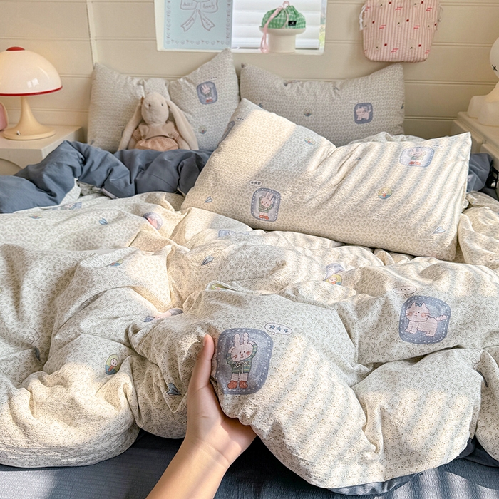 91家纺网 家纺一手货源 找家纺 九诺家纺 2026新款丝柔棉加厚小清新印花四件套-甜心 甜心-甜酷猫咪