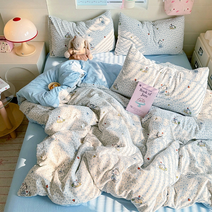 91家纺网 家纺一手货源 找家纺 九诺家纺 2026新款丝柔棉加厚小清新印花四件套-甜心 甜心-暖心小狗