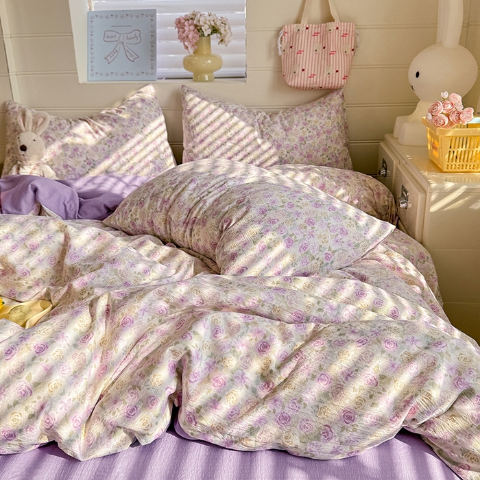 91家纺网 家纺一手货源 找家纺 九诺家纺 2026新款丝柔棉加厚小清新印花四件套-甜心 甜心-蔷薇语