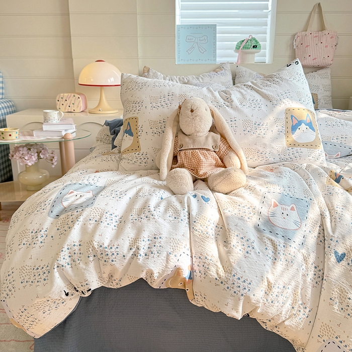 91家纺网 家纺一手货源 找家纺 九诺家纺 2026新款丝柔棉加厚小清新印花四件套-甜心 甜心-喵喵物语