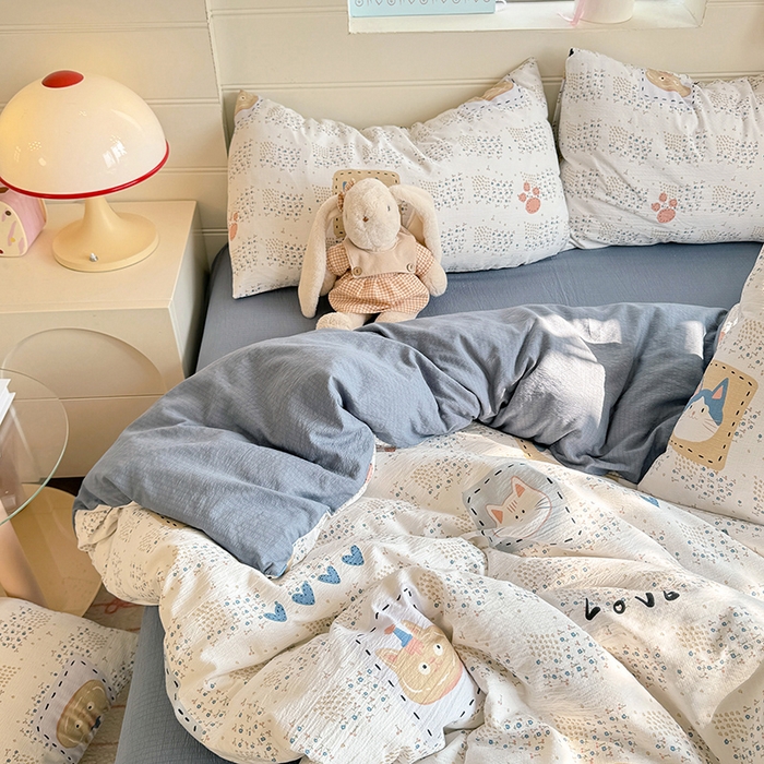 91家纺网 家纺一手货源 找家纺 九诺家纺 2026新款丝柔棉加厚小清新印花四件套-甜心 甜心-喵喵物语