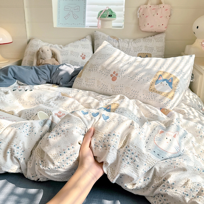 91家纺网 家纺一手货源 找家纺 九诺家纺 2026新款丝柔棉加厚小清新印花四件套-甜心 甜心-喵喵物语