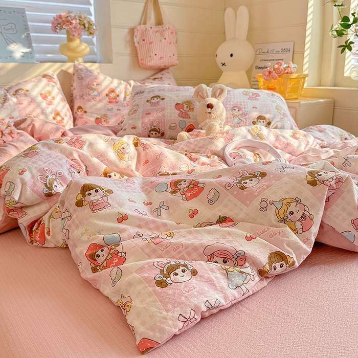 91家纺网 家纺一手货源 找家纺 九诺家纺 2026新款丝柔棉加厚小清新印花四件套-甜心 甜心-草莓女孩