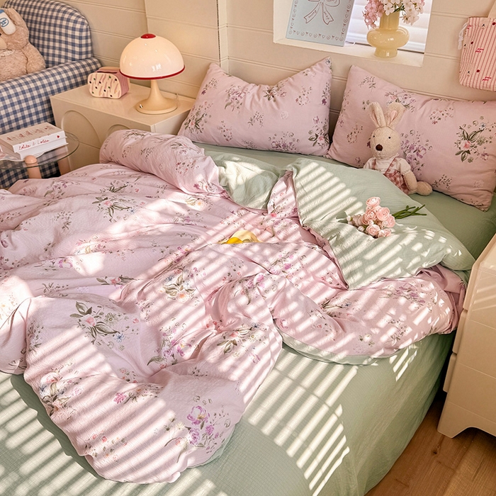 91家纺网 家纺一手货源 找家纺 九诺家纺 2026新款丝柔棉加厚小清新印花四件套-甜心 甜心-紫薇花