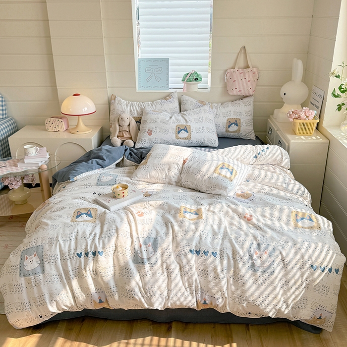 91家纺网 家纺一手货源 找家纺 九诺家纺 2026新款丝柔棉加厚小清新印花四件套-甜心 甜心-喵喵物语