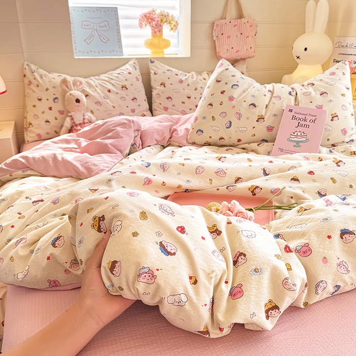 91家纺网 家纺一手货源 找家纺 九诺家纺 2026新款丝柔棉加厚小清新印花四件套-甜心 甜心-快乐伙伴