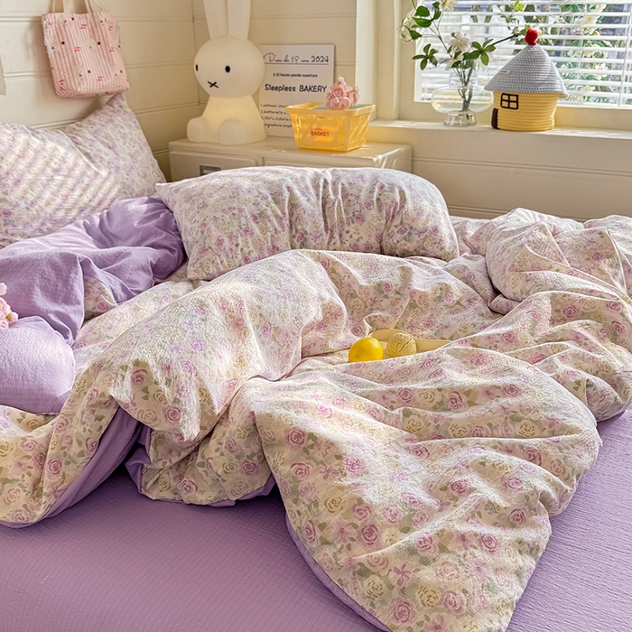 91家纺网 家纺一手货源 找家纺 九诺家纺 2026新款丝柔棉加厚小清新印花四件套-甜心 甜心-蔷薇语