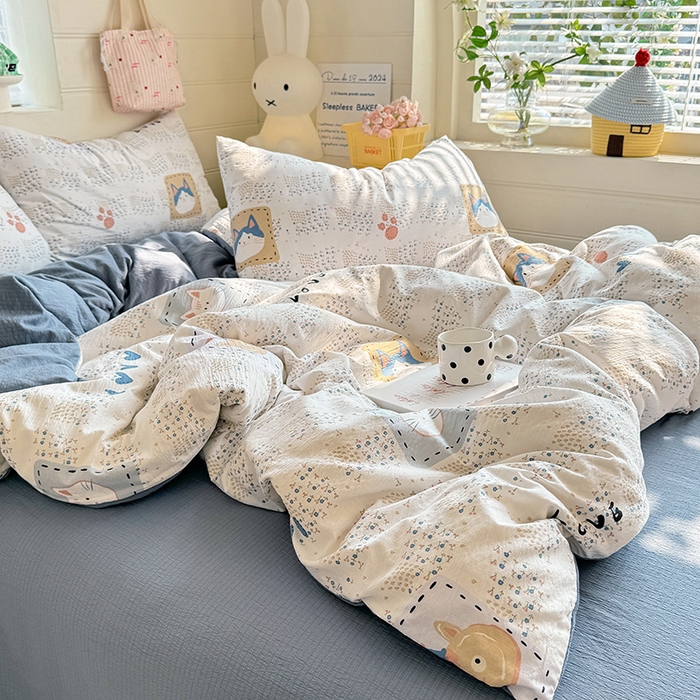 91家纺网 家纺一手货源 找家纺 九诺家纺 2026新款丝柔棉加厚小清新印花四件套-甜心 甜心-喵喵物语