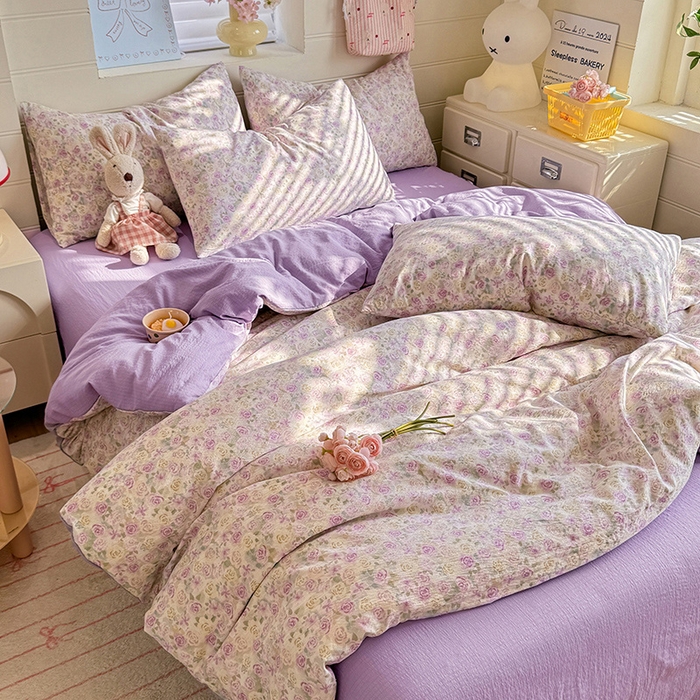 91家纺网 家纺一手货源 找家纺 九诺家纺 2026新款丝柔棉加厚小清新印花四件套-甜心 甜心-蔷薇语