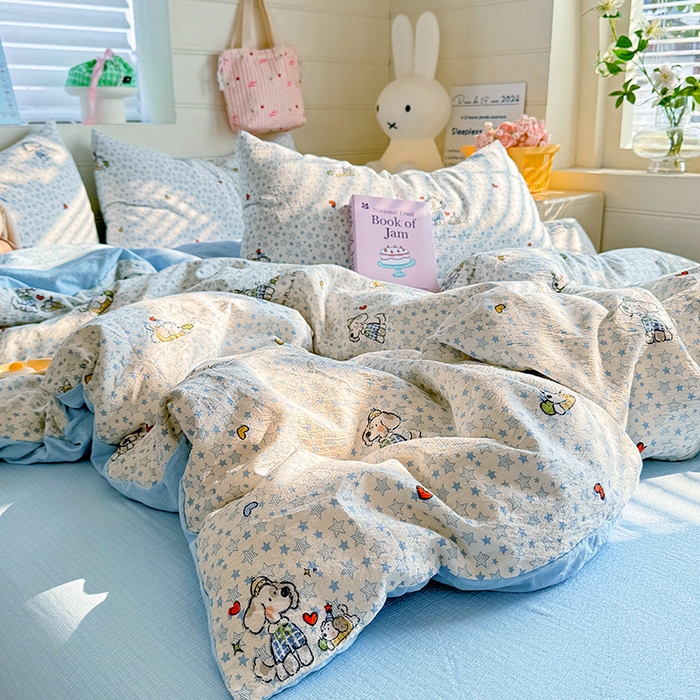 91家纺网 家纺一手货源 找家纺 九诺家纺 2026新款丝柔棉加厚小清新印花四件套-甜心 甜心-暖心小狗