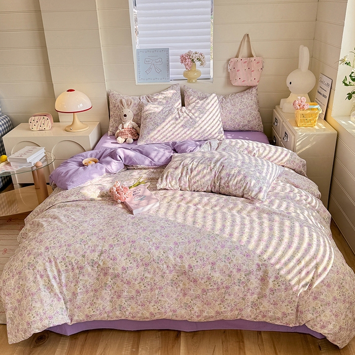 91家纺网 家纺一手货源 找家纺 九诺家纺 2026新款丝柔棉加厚小清新印花四件套-甜心 甜心-蔷薇语