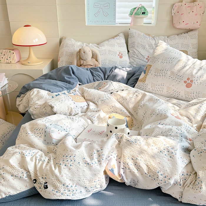 91家纺网 家纺一手货源 找家纺 九诺家纺 2026新款丝柔棉加厚小清新印花四件套-甜心 甜心-喵喵物语