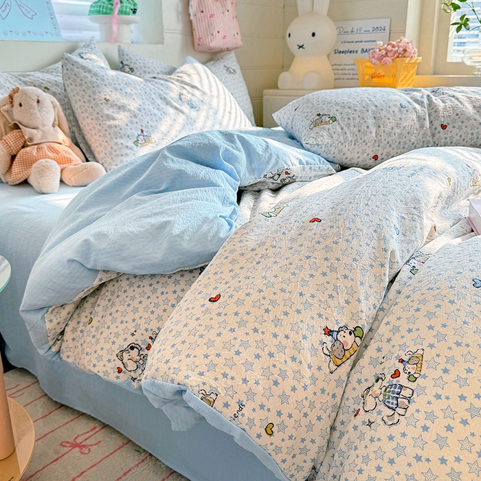 91家纺网 家纺一手货源 找家纺 九诺家纺 2026新款丝柔棉加厚小清新印花四件套-甜心 甜心-暖心小狗