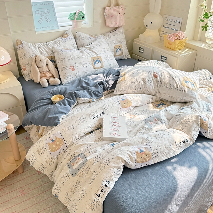 91家纺网 家纺一手货源 找家纺 九诺家纺 2026新款丝柔棉加厚小清新印花四件套-甜心 甜心-喵喵物语