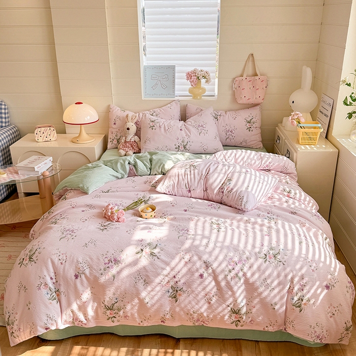 91家纺网 家纺一手货源 找家纺 九诺家纺 2026新款丝柔棉加厚小清新印花四件套-甜心 甜心-紫薇花