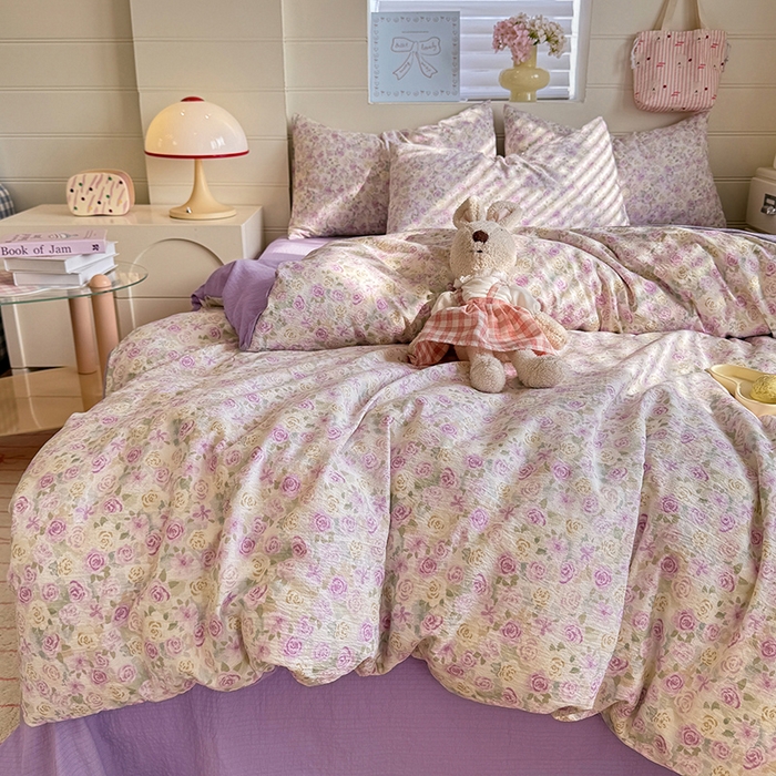 91家纺网 家纺一手货源 找家纺 九诺家纺 2026新款丝柔棉加厚小清新印花四件套-甜心 甜心-蔷薇语