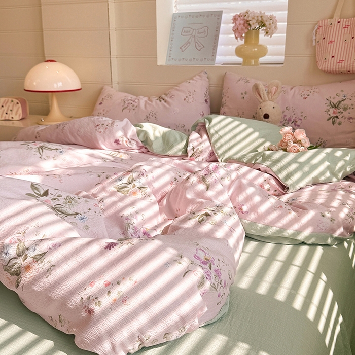 91家纺网 家纺一手货源 找家纺 九诺家纺 2026新款丝柔棉加厚小清新印花四件套-甜心 甜心-紫薇花