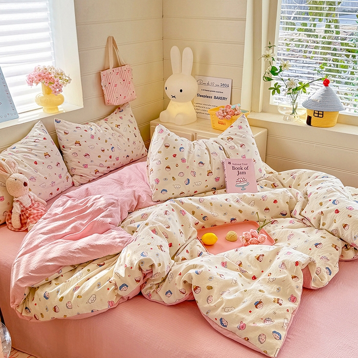 91家纺网 家纺一手货源 找家纺 九诺家纺 2026新款丝柔棉加厚小清新印花四件套-甜心 甜心-快乐伙伴