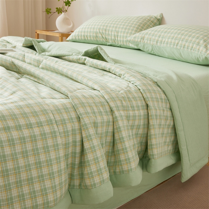 91家纺网 家纺一手货源 找家纺 西域种棉人·千百笠 2026新款A类里外全棉夏凉被100%新疆棉纯棉全棉填充无印格子款空调被夏被 里外全棉-彩绿格