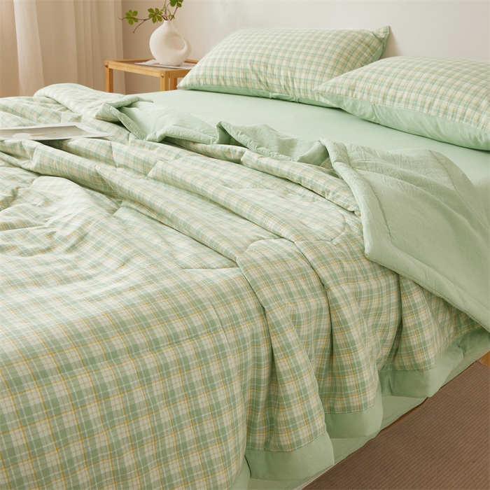 91家纺网 家纺一手货源 找家纺 西域种棉人·千百笠 2026新款A类里外全棉夏凉被100%新疆棉纯棉全棉填充无印格子款空调被夏被 里外全棉-彩绿格