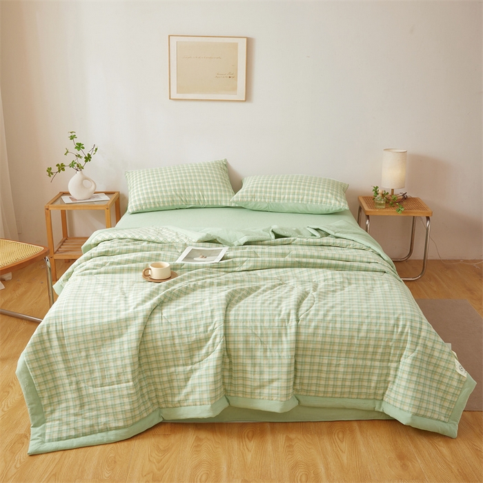 91家纺网 家纺一手货源 找家纺 西域种棉人·千百笠 2026新款A类里外全棉夏凉被100%新疆棉纯棉全棉填充无印格子款空调被夏被 里外全棉-彩绿格