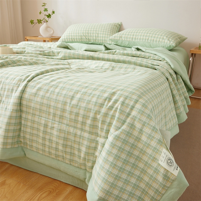 91家纺网 家纺一手货源 找家纺 西域种棉人·千百笠 2026新款A类里外全棉夏凉被100%新疆棉纯棉全棉填充无印格子款空调被夏被 里外全棉-彩绿格