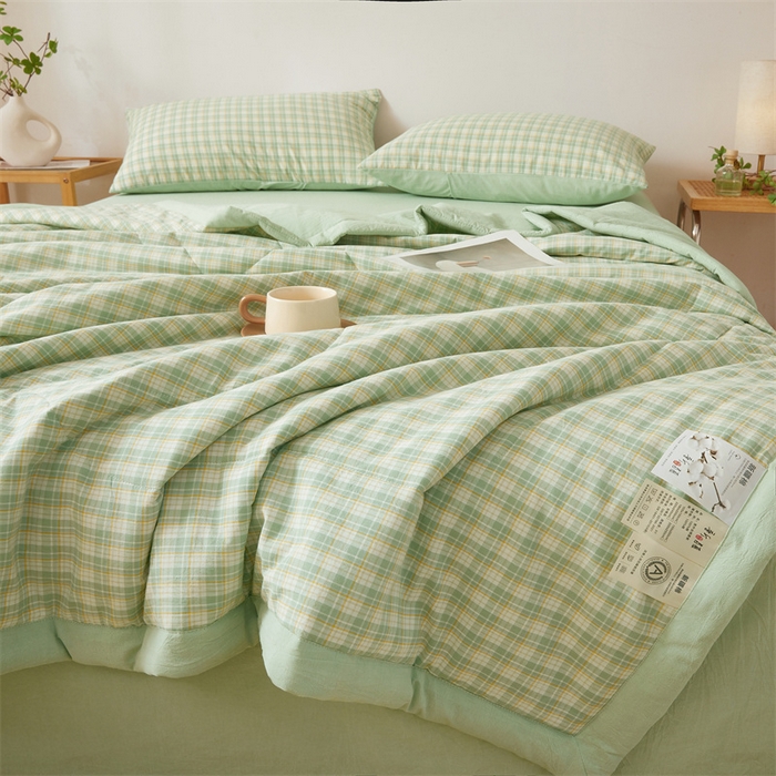 91家纺网 家纺一手货源 找家纺 西域种棉人·千百笠 2026新款A类里外全棉夏凉被100%新疆棉纯棉全棉填充无印格子款空调被夏被 里外全棉-彩绿格